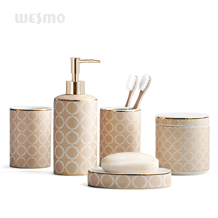 Advanced design luxury multi-color porcelain 6 piece bathroom accessory set